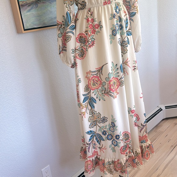 Boston Proper Boho Floral Ruffle Neck Floral Maxi Dress 8 - Picture 5 of 10